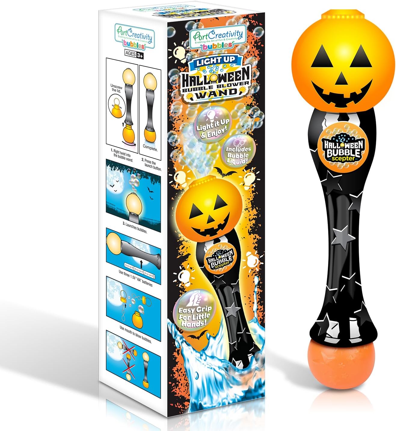 Halloween Pumpkin Bubble Blower Wand with Thrilling LED & Sound Effects