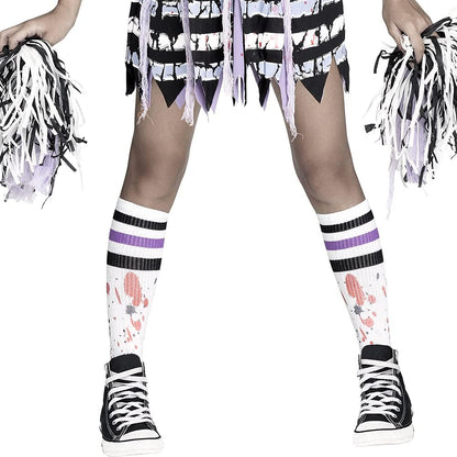 This adorable girls black purple "Zombie Fearleader" cheerleader costume dress is sure to be a favorite for Halloween