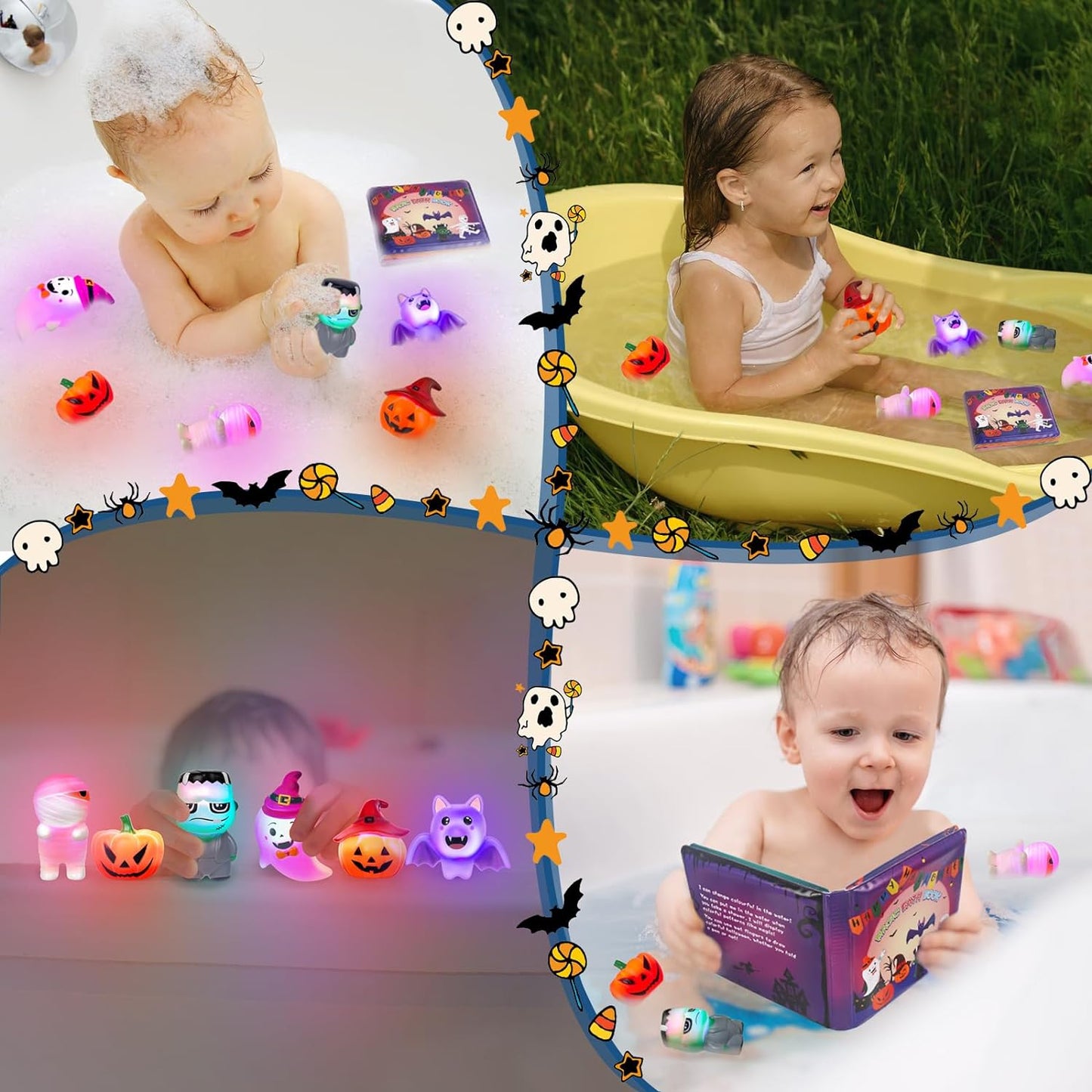 Halloween Light Up Bath Toys with Halloween Bath Book (7pcs)