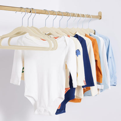 Kids Velvet, Non-Slip Clothes Hangers, Beige (Pack of 50)
