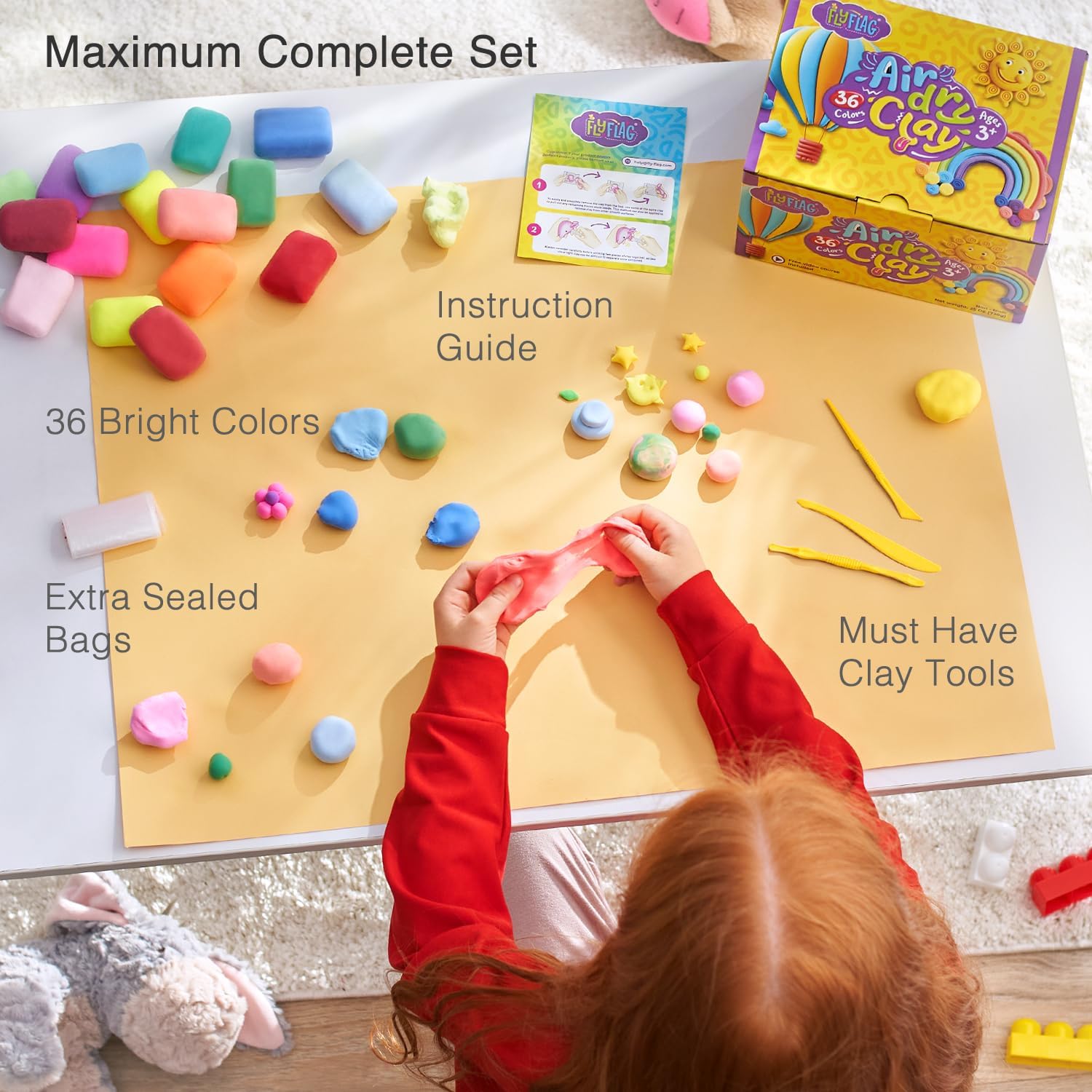 This air dry modeling clay is designed to foster creativity and boost self-confidence in children of all skill levels.
36 Colors, Soft &amp; Ultra Light
With a smooth texture and softness, it allows both novice and expert sculptors to excel.
Not only does it come in a variety of colors, but it also helps kids develop color and shape recognition, as well as the art of mixing and matching.
Made from high-quality materials, this clay is durable, flexible, and non-greasy, ensuring long-lasting creations without