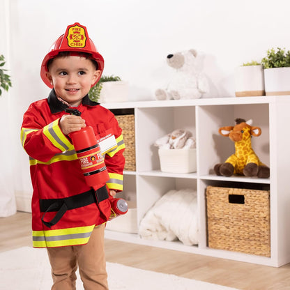 The Melissa & Doug Fire Chief Role Play Costume Set includes everything a child needs to look the part