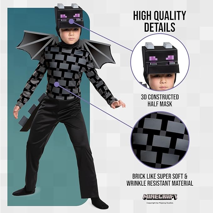 Dress to impress this Halloween with the Minecraft Ender Dragon costume for kids