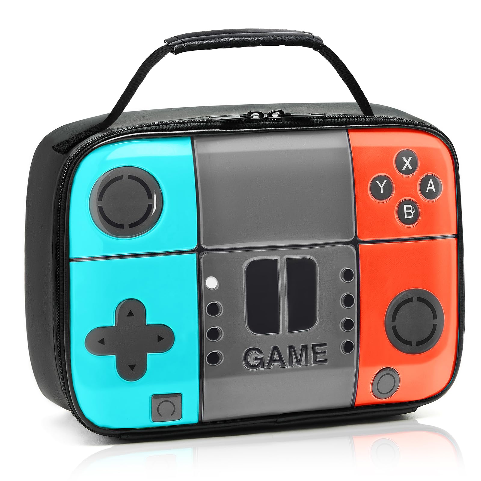 This stylish and durable leather school lunch box features a cool game machine design