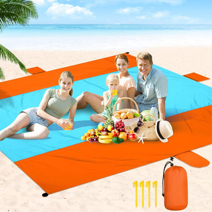 Oversized beach blanket that is wind-resistant, sand proof and water-resistant