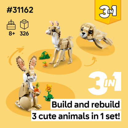 The Cute Bunny LEGO Creator 3 in 1 set offers a fun and engaging building experience for kids ages 8 and up