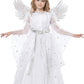 This Starlight Angel Costume dress features a comfortable elastic empire waist and stunning silver foil print sleeves