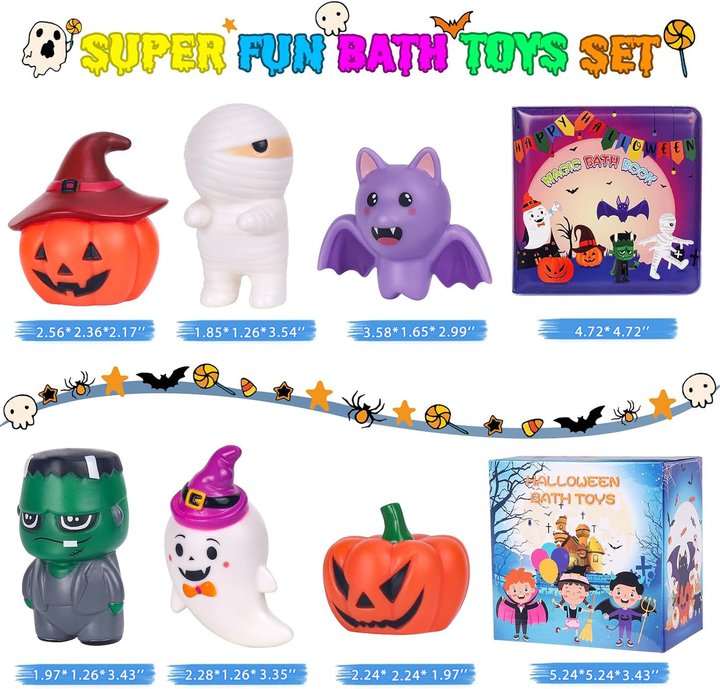 Halloween Light Up Bath Toys with Halloween Bath Book (7pcs)