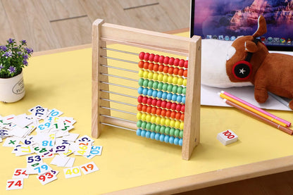 The 10 Row Wooden Counting Frame with Number Cards is a Classic Abacus with 100 Vibrant Beads