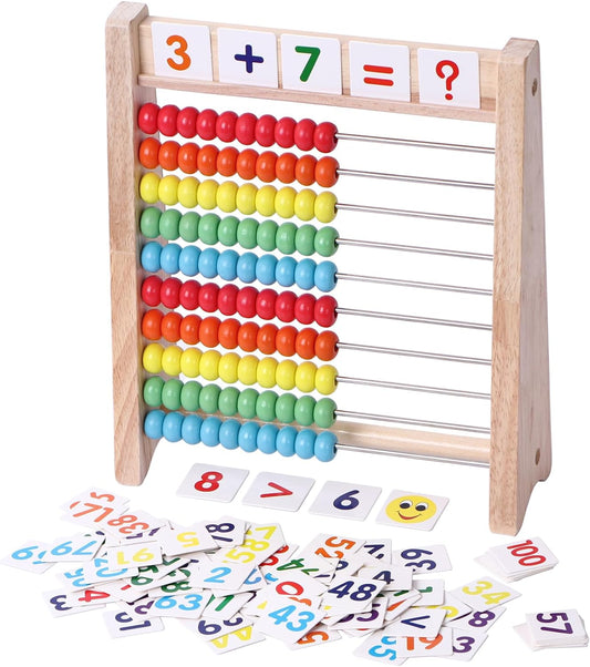 The 10 Row Wooden Counting Frame with Number Cards is a Classic Abacus with 100 Vibrant Beads