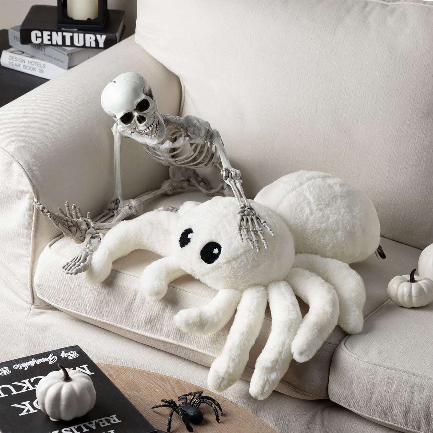 Enhance your Halloween decor with this charming white wolf spider throw pillow