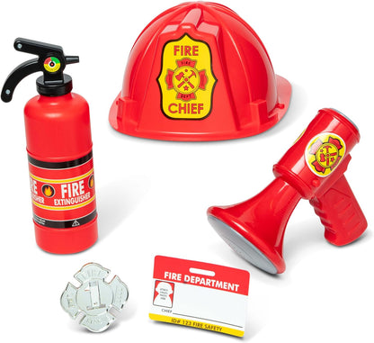 The Melissa & Doug Fire Chief Role Play Costume Set includes everything a child needs to look the part