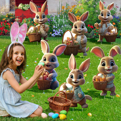 Add a festive touch to your outdoor space with this charming set of 6 unique Easter bunny decorations