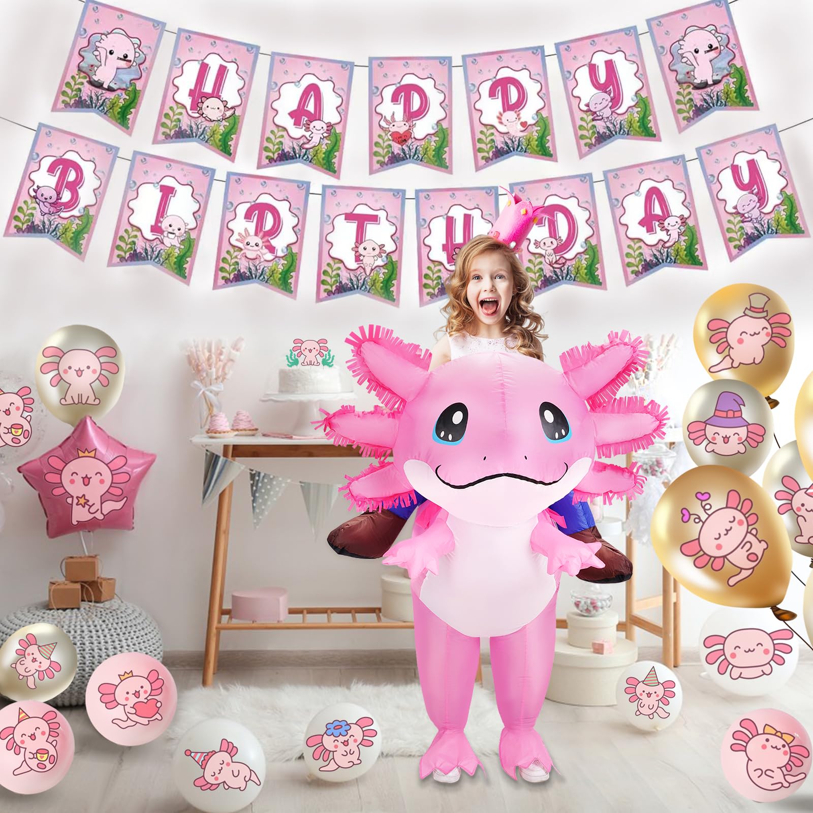 This inflatable costume is perfect for kids who love the unique and beloved axolotl figure.