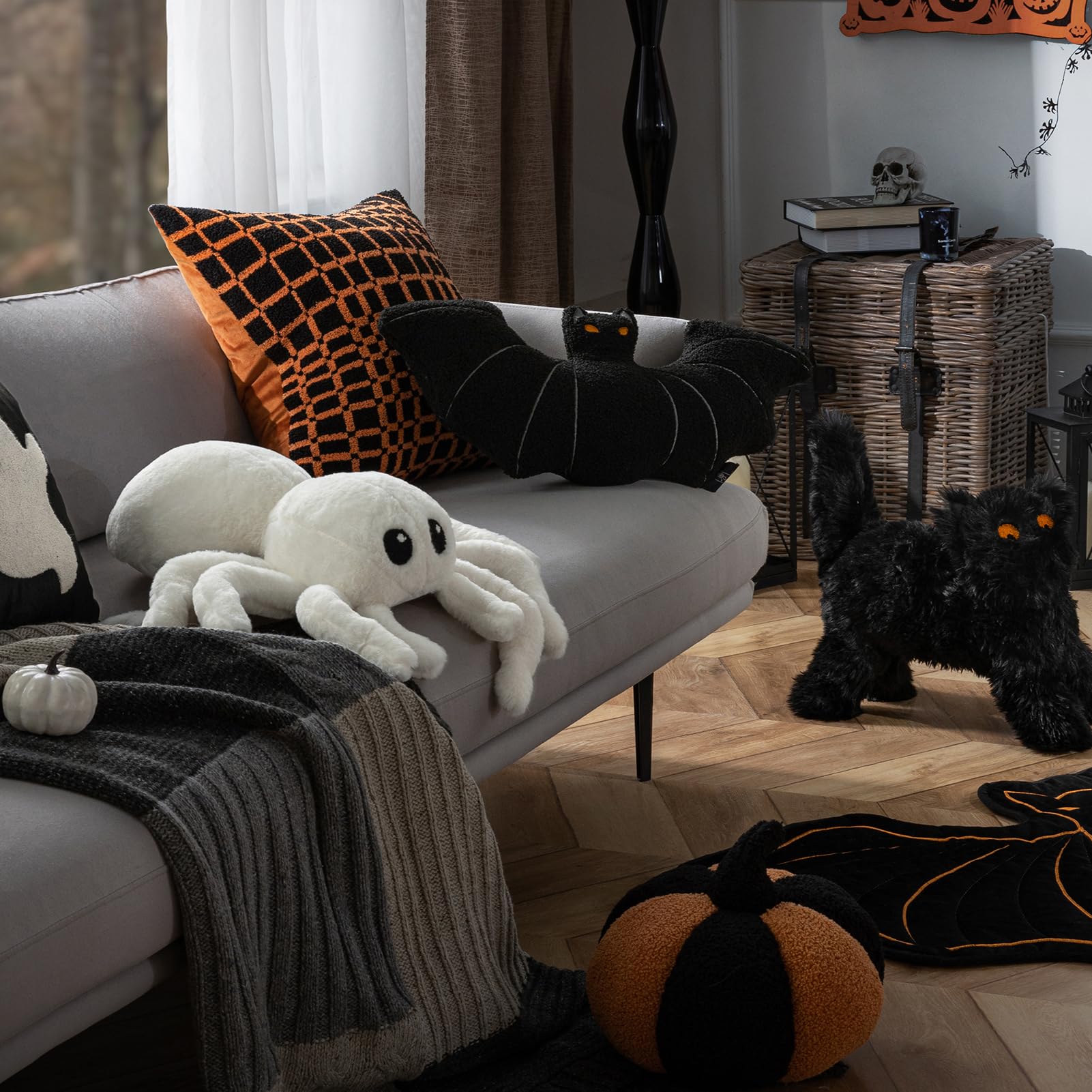 Enhance your Halloween decor with this charming white wolf spider throw pillow