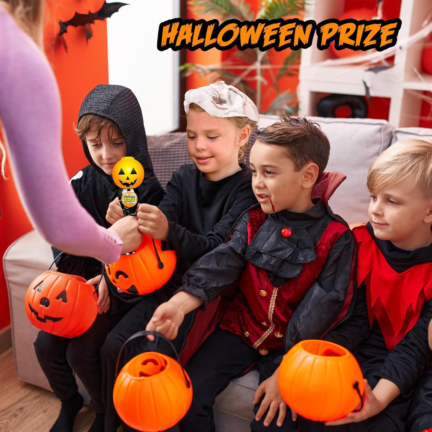 Halloween Pumpkin Bubble Blower Wand with Thrilling LED & Sound Effects