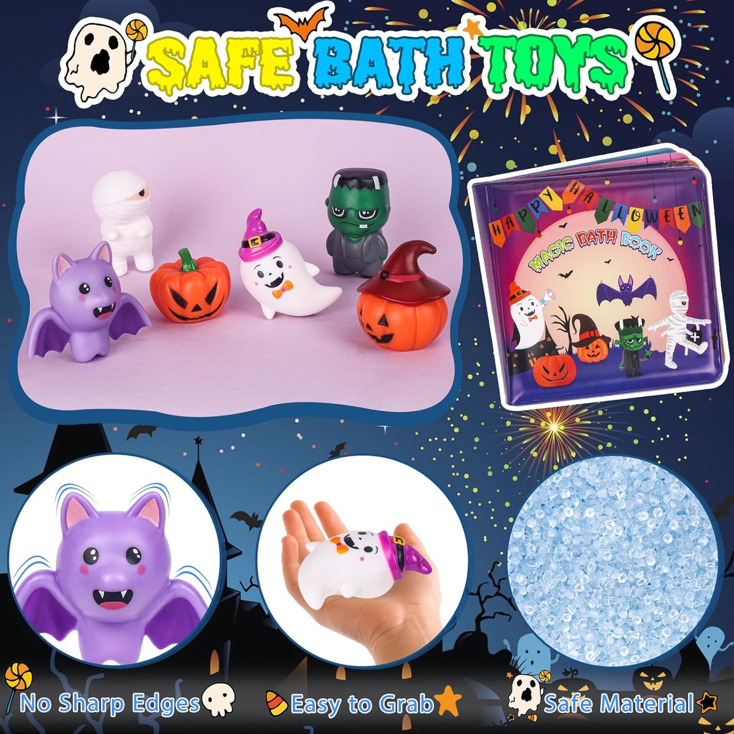 Halloween Light Up Bath Toys with Halloween Bath Book (7pcs)