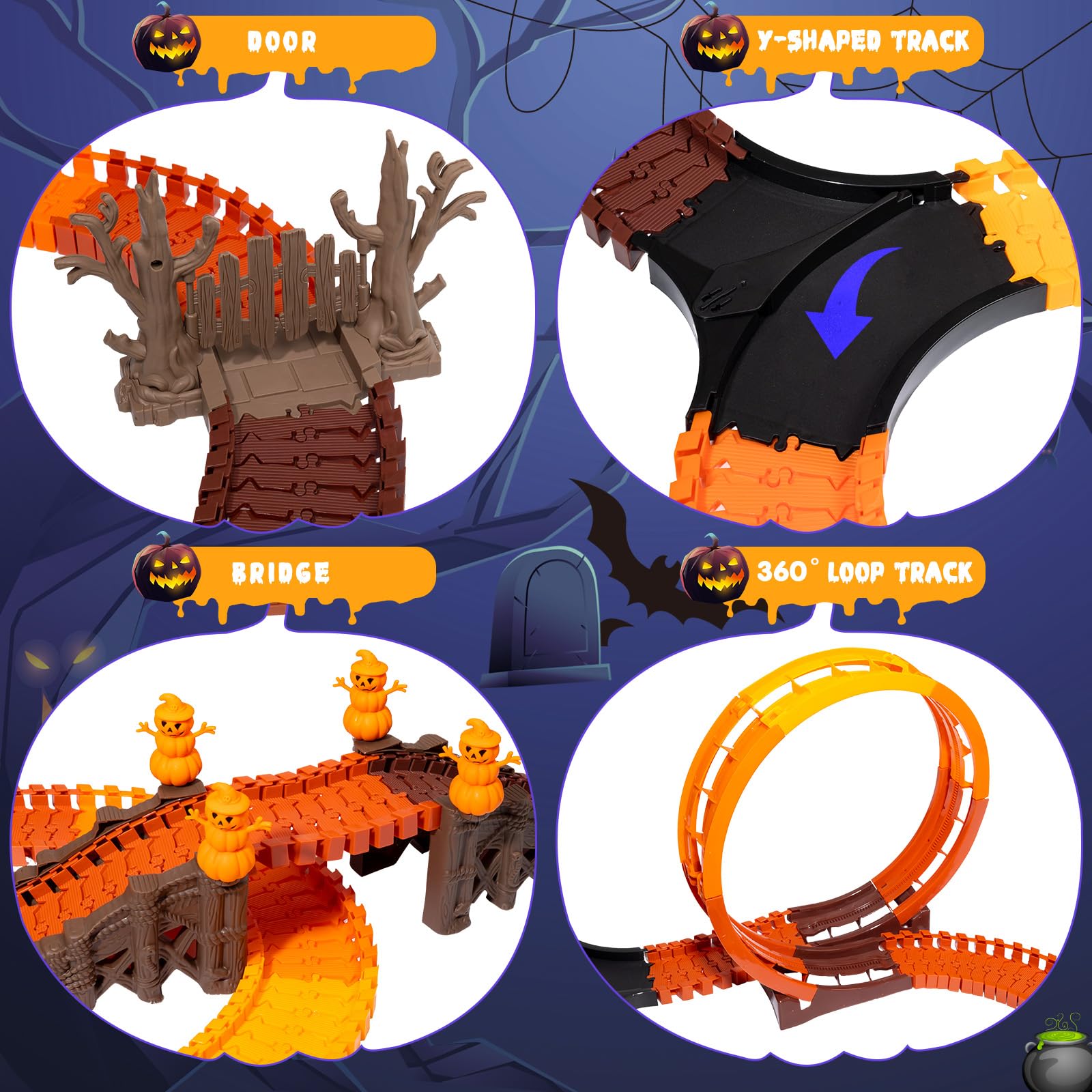 Take an exciting and immersive journey through a thrilling castle in spooky fun with Halloween track car toys