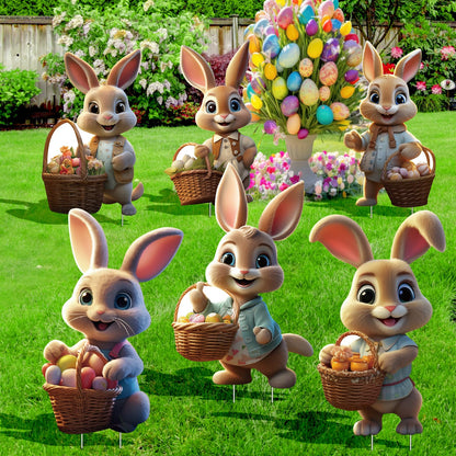 Add a festive touch to your outdoor space with this charming set of 6 unique Easter bunny decorations