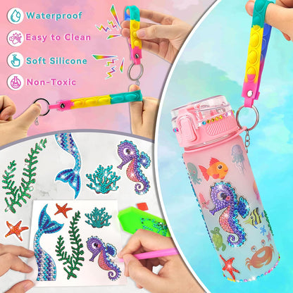 DIY water bottle kits feature themes that little girls love, including unicorns and mermaids