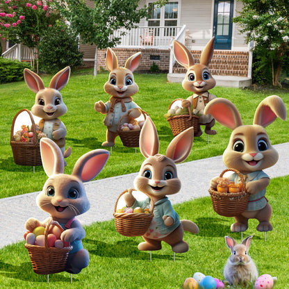 Add a festive touch to your outdoor space with this charming set of 6 unique Easter bunny decorations