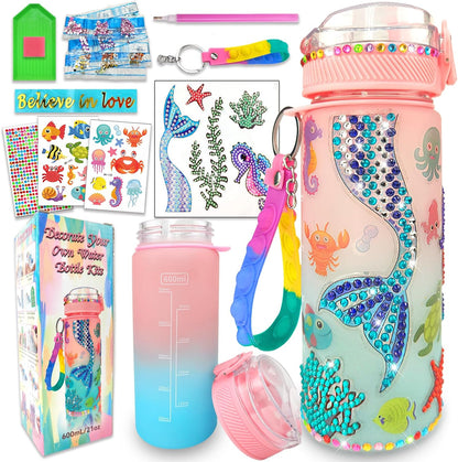 DIY water bottle kits feature themes that little girls love, including unicorns and mermaids