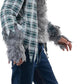 This child werewolf costume features a lifelike gray faux fur mask with a latex face