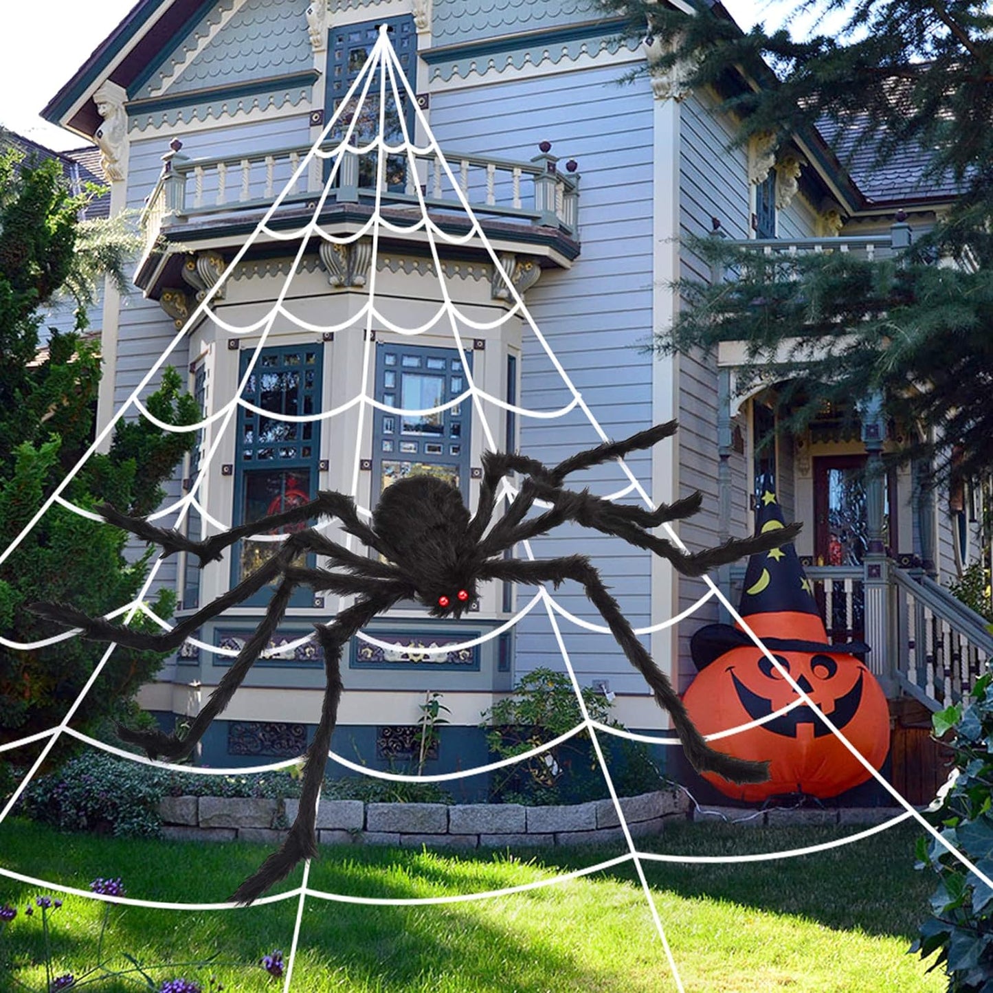 Halloween Spider Web and Giant Spider Decoration