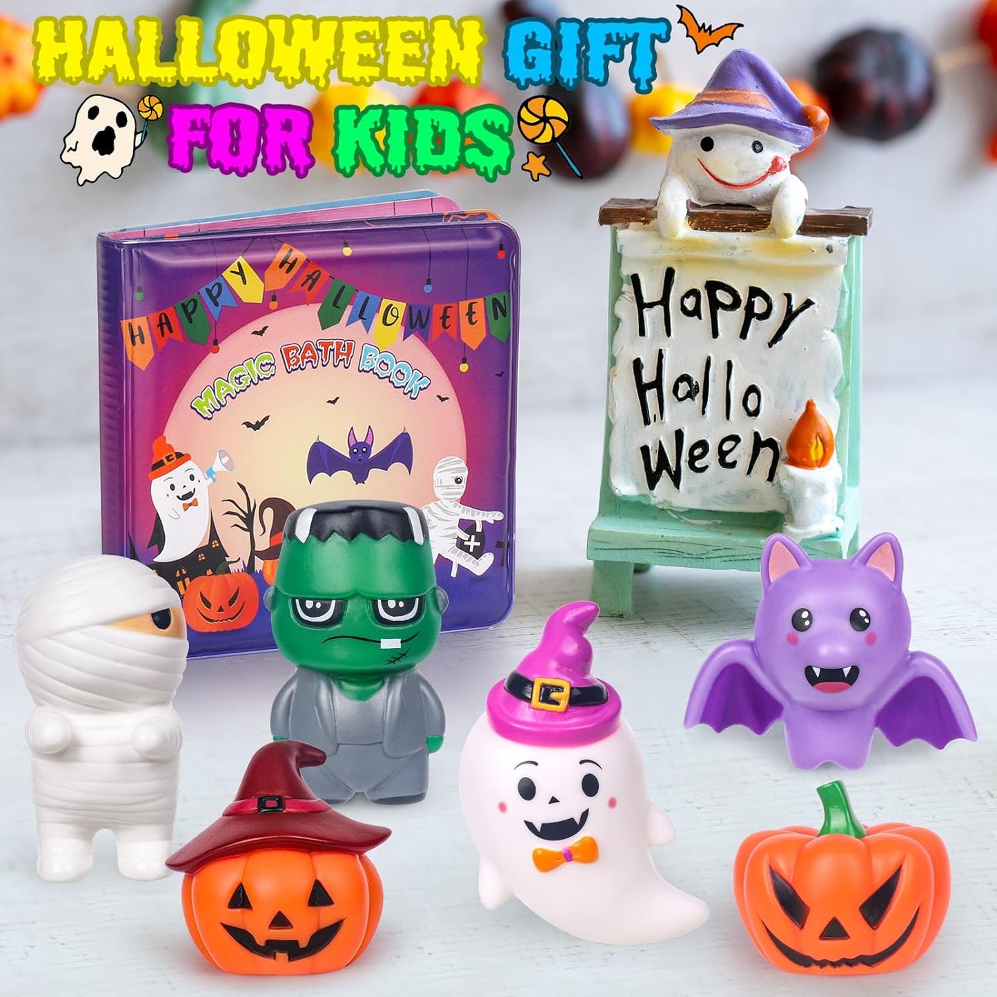 Halloween Light Up Bath Toys with Halloween Bath Book (7pcs)