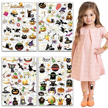 Get ready for Halloween with 125+ cute and colorful temporary tattoos featuring popular Halloween elements like pumpkins, bats, cats, ghosts, witches, skulls, and graves