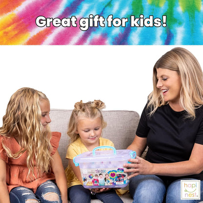The Hapinest Tie Dye Party Kit includes everything you need to create tie dye projects with 14 vibrant colors and easy-to-follow instructions