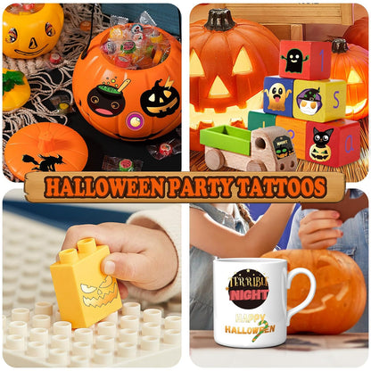 Get ready for Halloween with 125+ cute and colorful temporary tattoos featuring popular Halloween elements like pumpkins, bats, cats, ghosts, witches, skulls, and graves