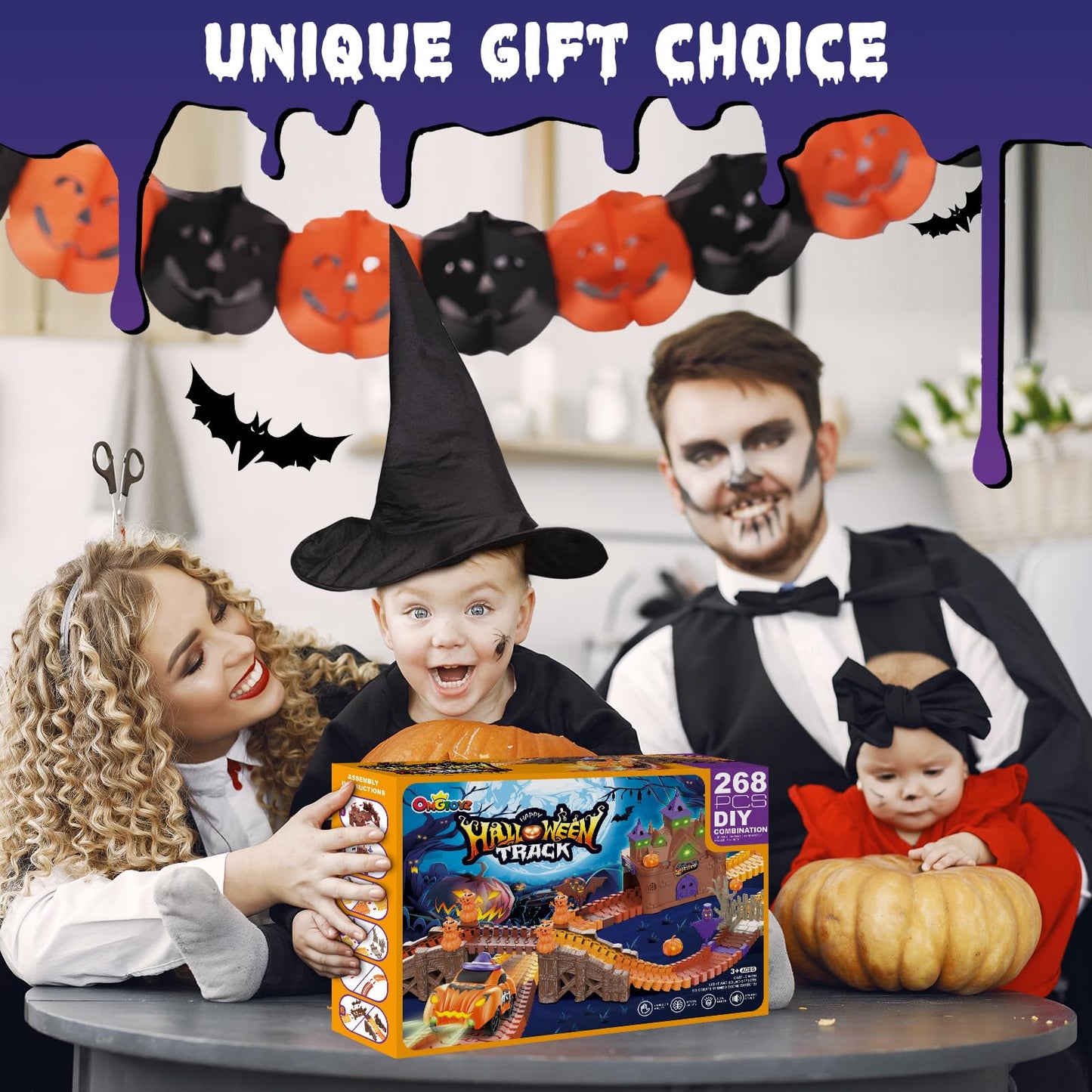 Take an exciting and immersive journey through a thrilling castle in spooky fun with Halloween track car toys