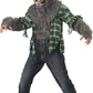 This child werewolf costume features a lifelike gray faux fur mask with a latex face