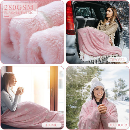 The Glow in the Dark Soft Heart Shapes Blanket is perfect for kids and teens, with a cute pattern of stars and love hearts that can glow