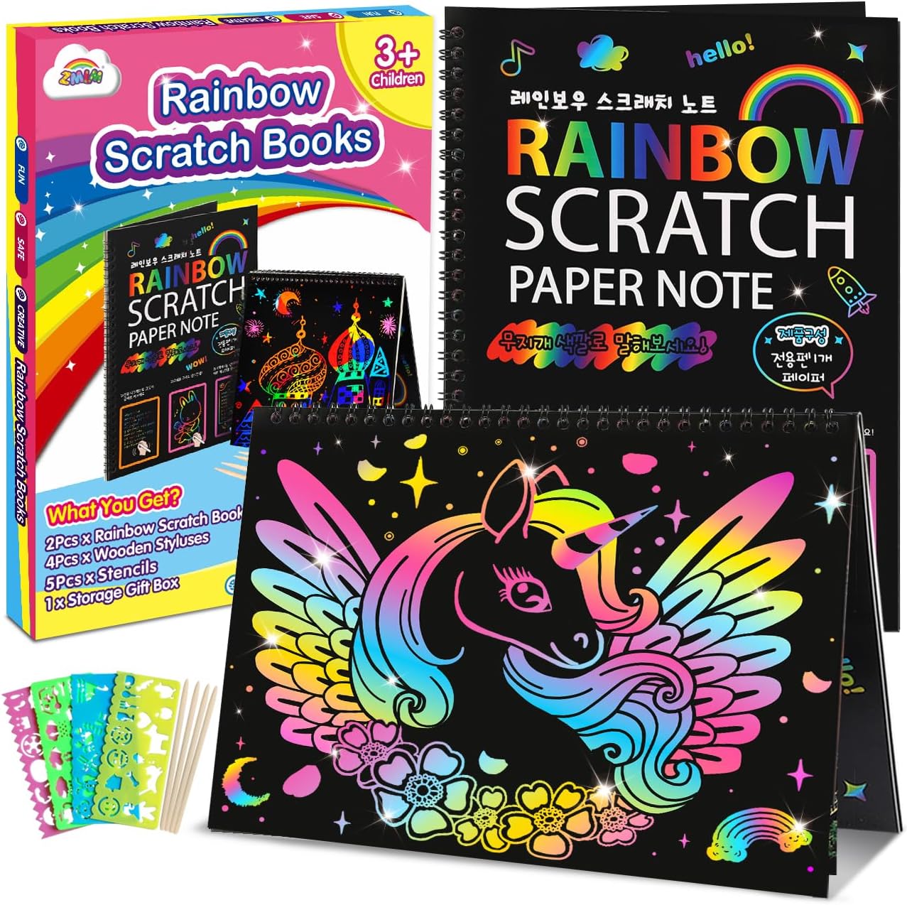 Magical and fun rainbow scratch paper project kit