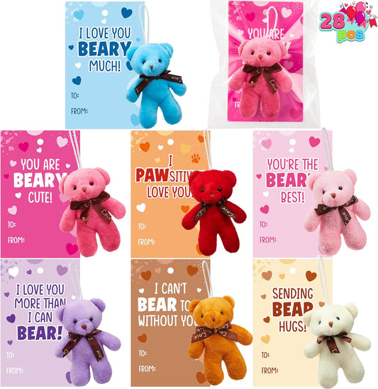 28 Packs Valentine's Day Mini Bears Plush Toy Cards