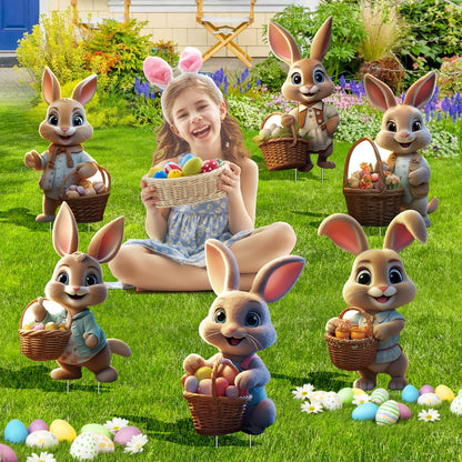 Add a festive touch to your outdoor space with this charming set of 6 unique Easter bunny decorations