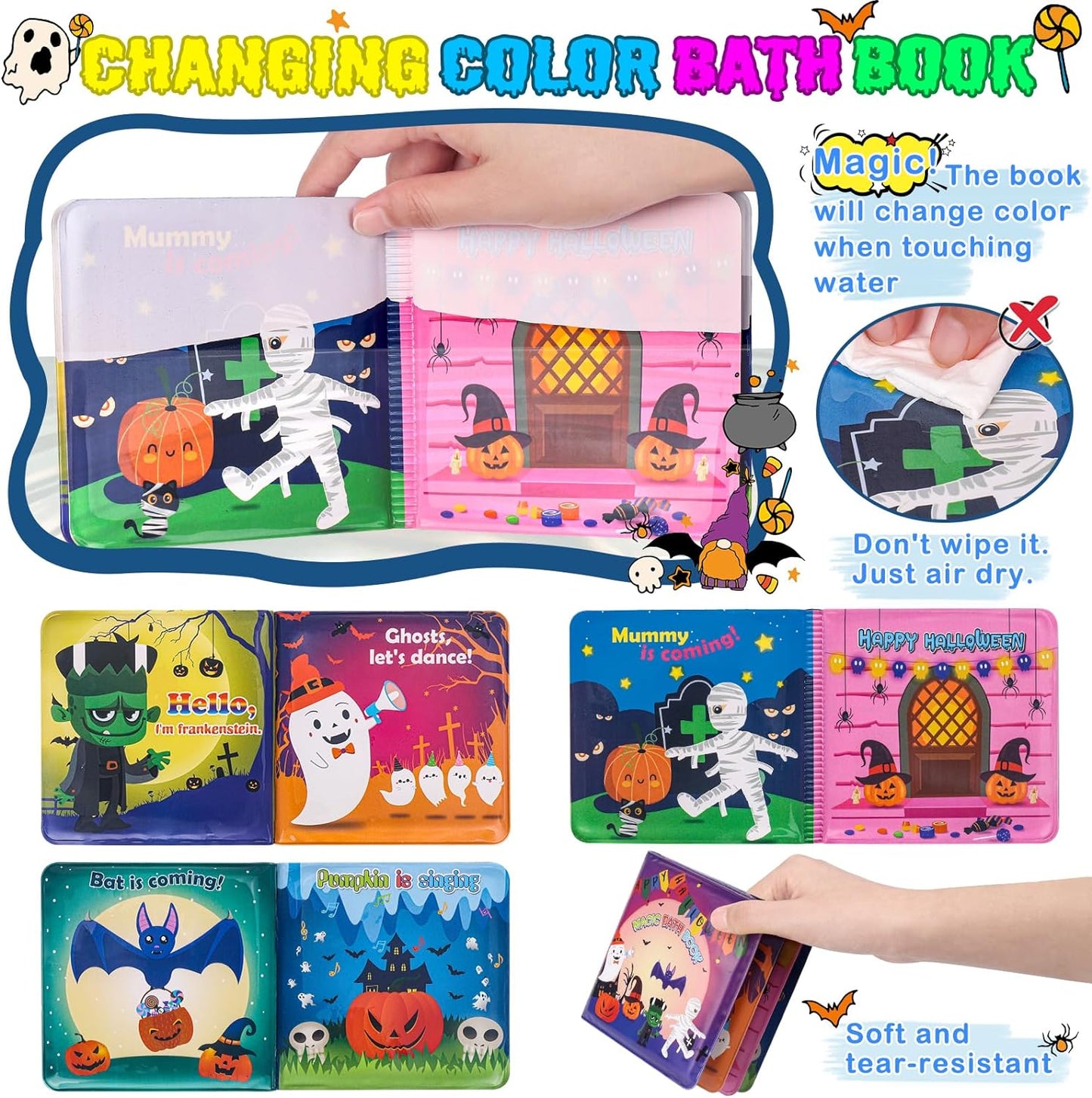 Halloween Light Up Bath Toys with Halloween Bath Book (7pcs)