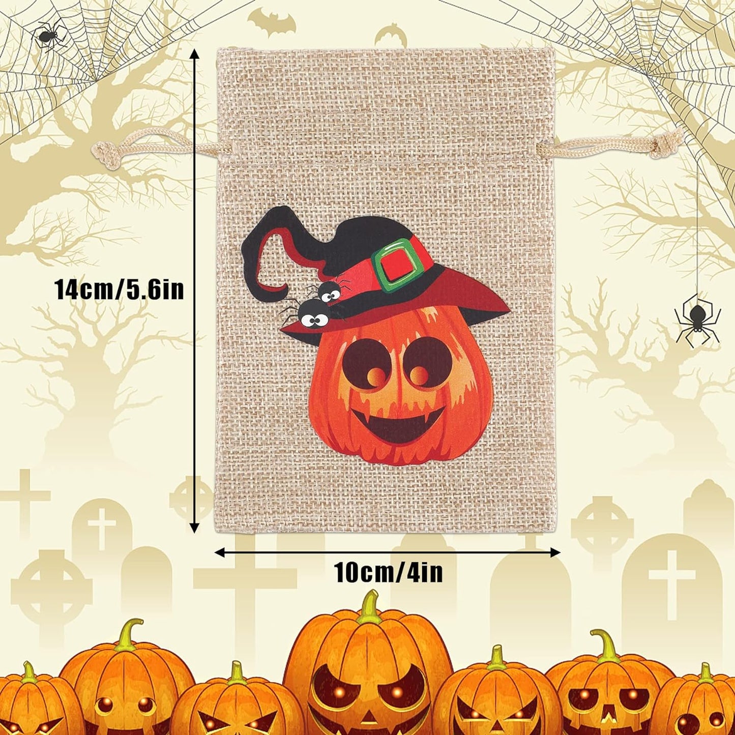 Halloween Trick or Treat Burlap Gift Bags with Drawstring