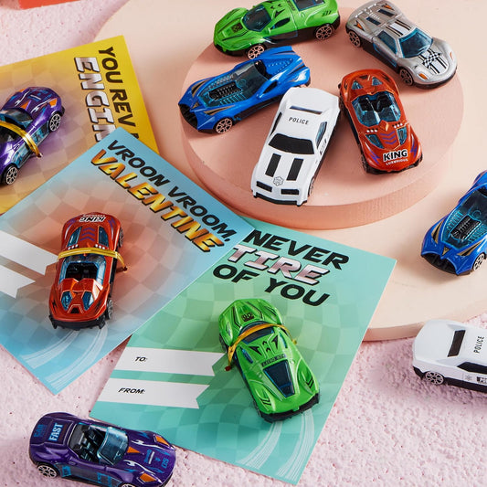 28 Valentines Day Gifts Cards with Die-Cast Racing Cars