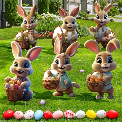 Add a festive touch to your outdoor space with this charming set of 6 unique Easter bunny decorations