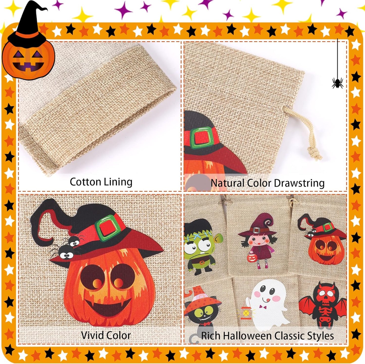 Halloween Trick or Treat Burlap Gift Bags with Drawstring