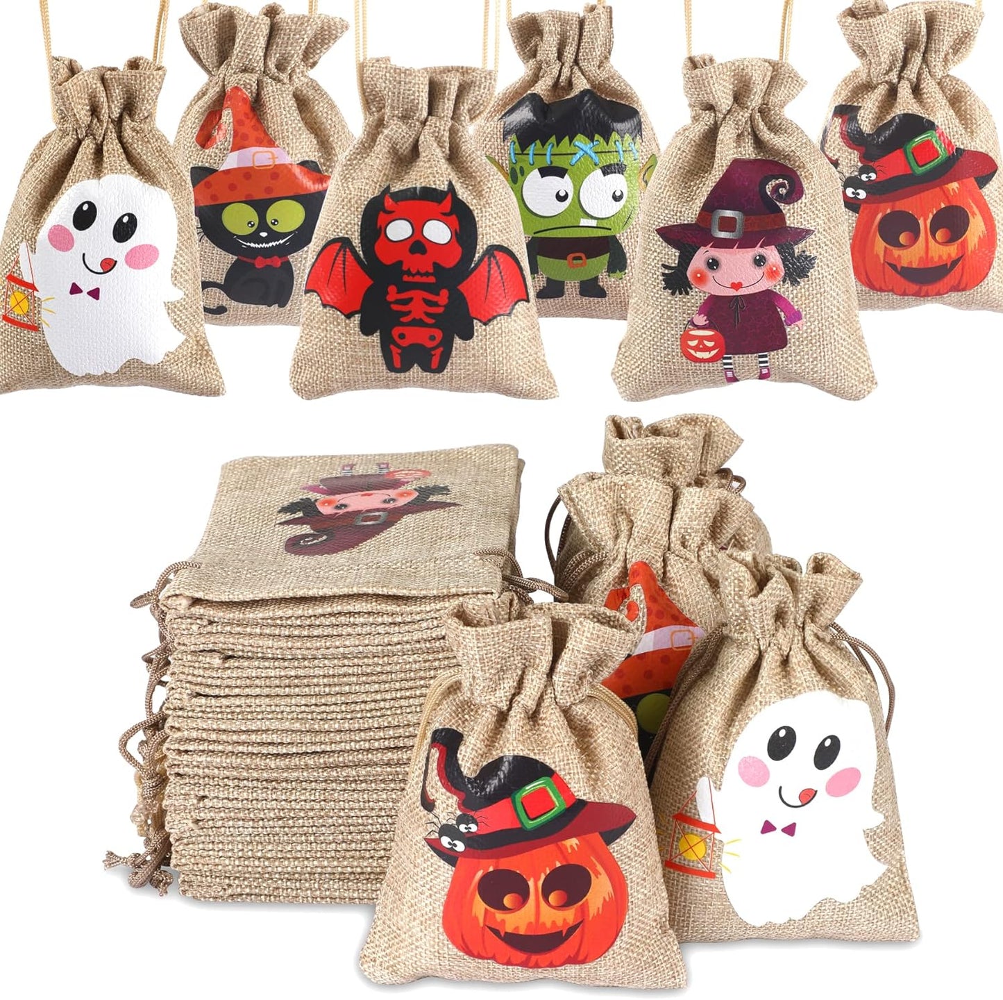 Halloween Trick or Treat Burlap Gift Bags with Drawstring