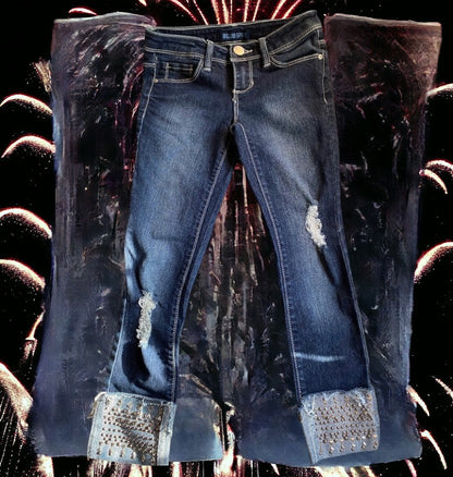 These Blue Spice little girl distressed stud jeans are designed with unique fashion and style