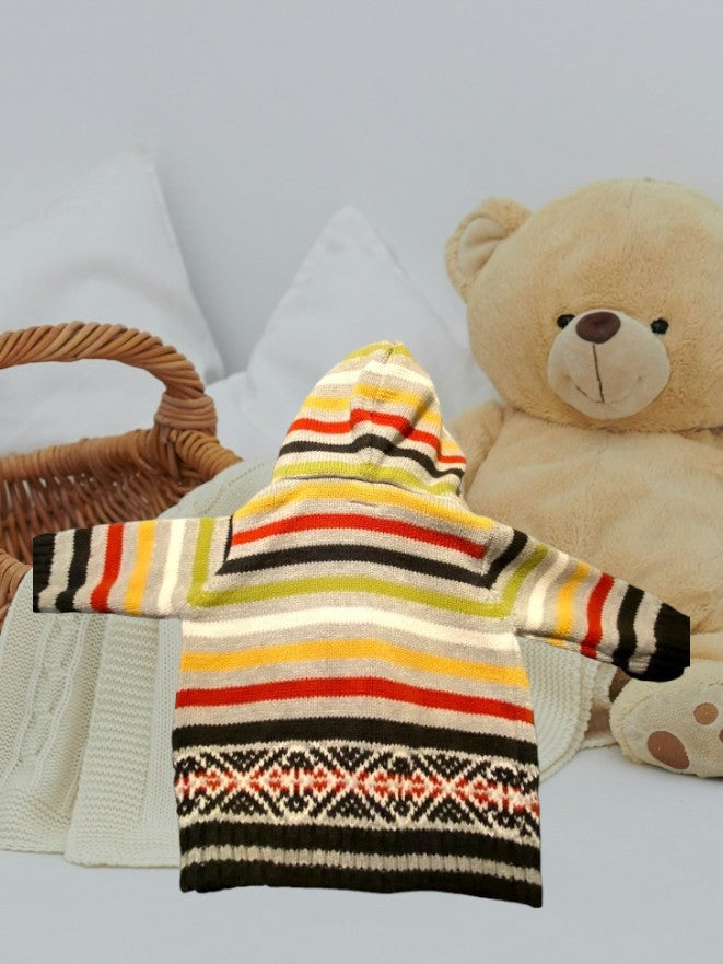 Multi-colored striped baby hooded sweater