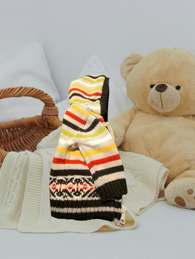 Multi-colored striped baby hooded sweater