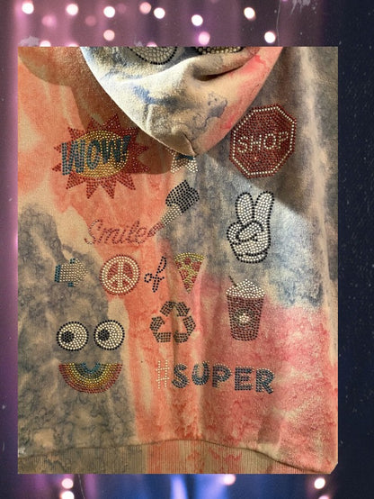 Butter girls multi-color bling design tie dye long sleeve hoodie