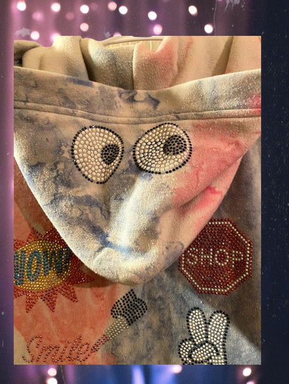 Butter girls multi-color bling design tie dye long sleeve hoodie