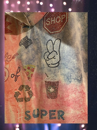 Butter girls multi-color bling design tie dye long sleeve hoodie